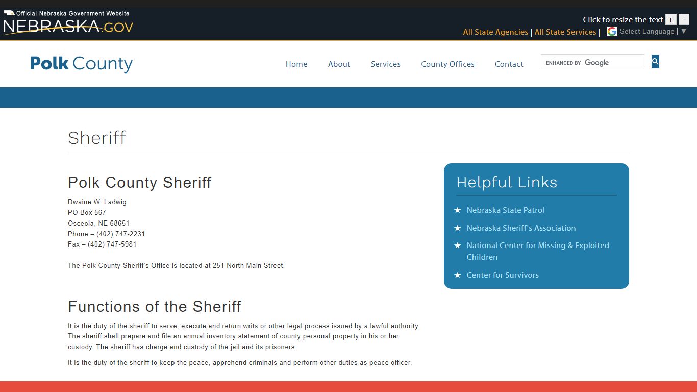 Sheriff - Polk County, Nebraska