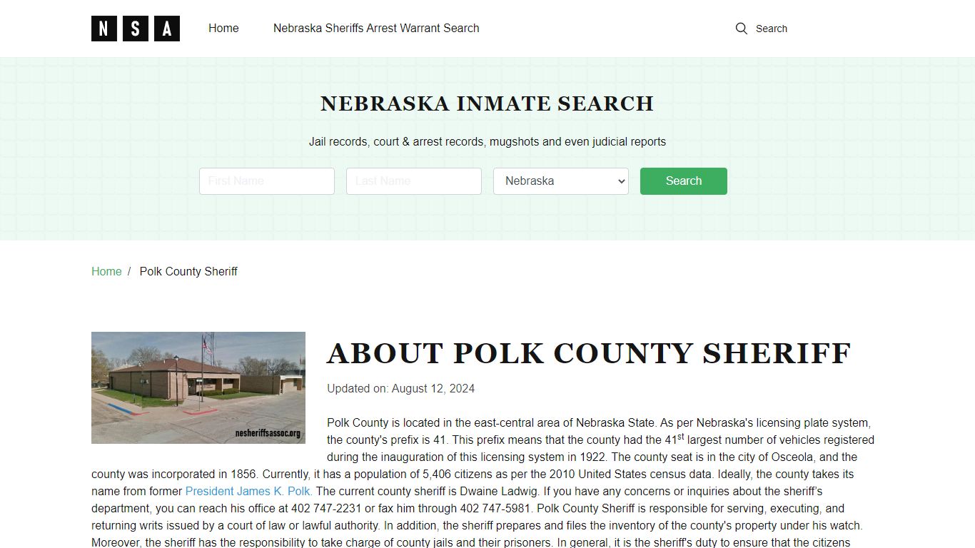 Polk County Nebraska Sheriff and County Jail Information